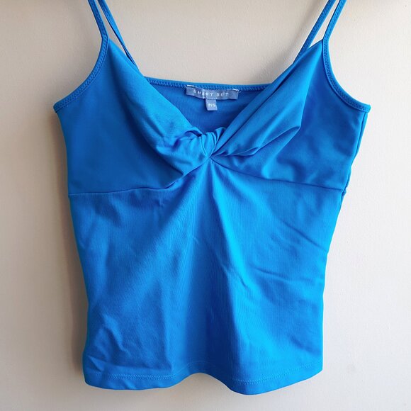 SMART SET Twisted Front Camisole with Spaghetti Straps in Bright Azure Blue - Picture 2 of 13